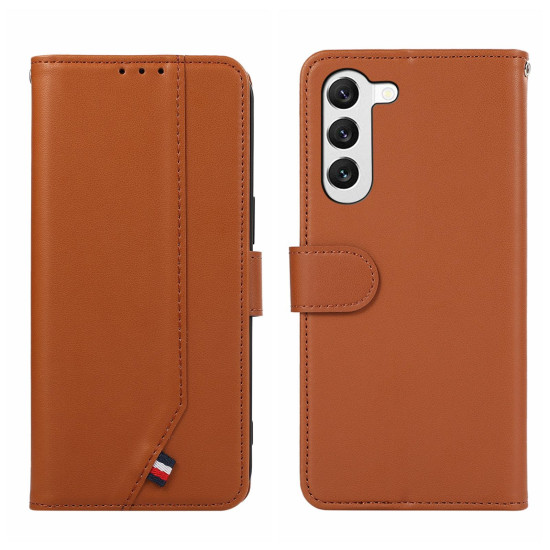 For Samsung Galaxy S23 5G ABEEL Delicate Texture Splicing RFID Leather Phone Case(Brown)
