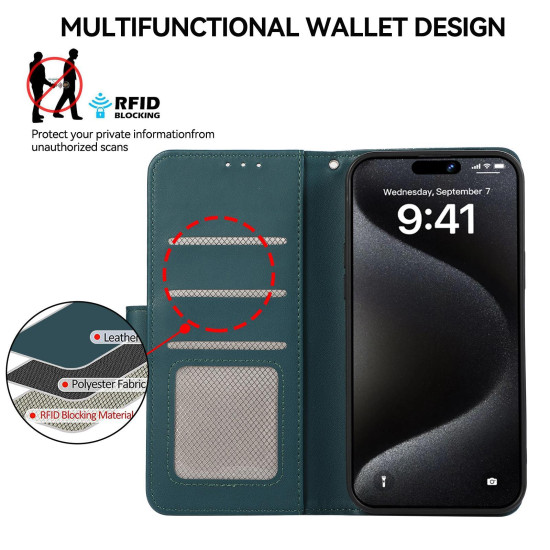 For Samsung Galaxy S23 5G ABEEL Delicate Texture Splicing RFID Leather Phone Case(Green)