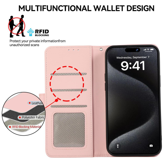For Samsung Galaxy S24+ 5G ABEEL Delicate Texture Splicing RFID Leather Phone Case(Pink)