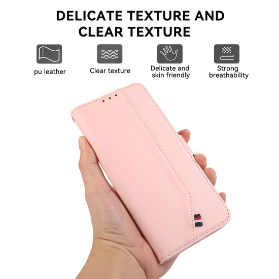 For Samsung Galaxy S24+ 5G ABEEL Delicate Texture Splicing RFID Leather Phone Case(Pink)