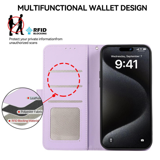 For Samsung Galaxy S24+ 5G ABEEL Delicate Texture Splicing RFID Leather Phone Case(Purple)