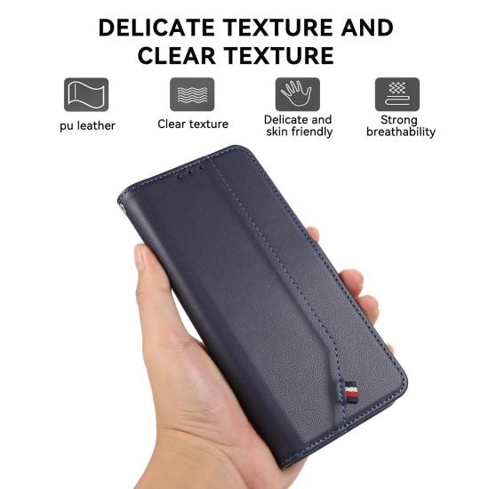 For Samsung Galaxy S24+ 5G ABEEL Delicate Texture Splicing RFID Leather Phone Case(Blue)