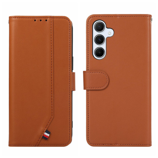 For Samsung Galaxy S24+ 5G ABEEL Delicate Texture Splicing RFID Leather Phone Case(Brown)