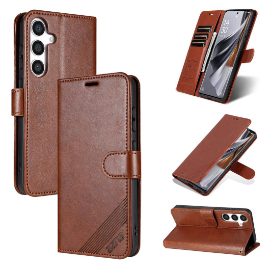 For Samsung Galaxy S24+ 5G AZNS Sheepskin Texture Flip Leather Phone Case(Brown)