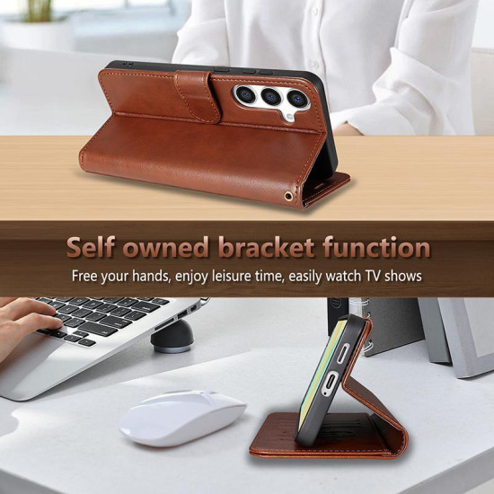 For Samsung Galaxy S24+ 5G AZNS Sheepskin Texture Flip Leather Phone Case(Brown)