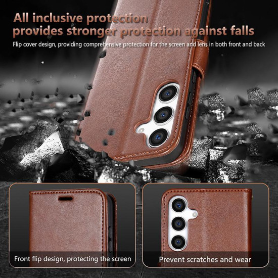 For Samsung Galaxy S24+ 5G AZNS Sheepskin Texture Flip Leather Phone Case(Brown)