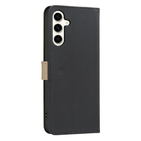 For Samsung Galaxy S23+ 5G Splicing Color Hollow Flower Pattern RFID Leather Phone Case(Black)