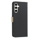 For Samsung Galaxy S23+ 5G Splicing Color Hollow Flower Pattern RFID Leather Phone Case(Black)