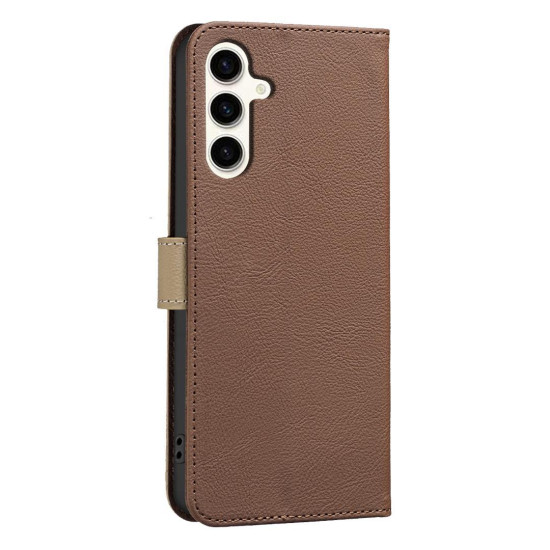 For Samsung Galaxy S23+ 5G Splicing Color Hollow Flower Pattern RFID Leather Phone Case(Brown)