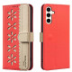 For Samsung Galaxy S23+ 5G Splicing Color Hollow Flower Pattern RFID Leather Phone Case(Red)
