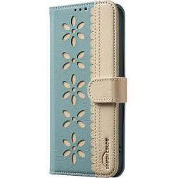 For Samsung Galaxy S23+ 5G Splicing Color Hollow Flower Pattern RFID Leather Phone Case(Green)