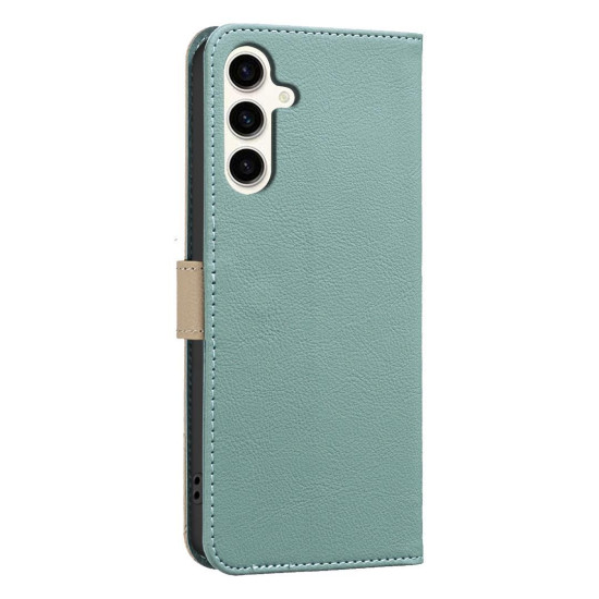 For Samsung Galaxy S23+ 5G Splicing Color Hollow Flower Pattern RFID Leather Phone Case(Green)