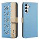 For Samsung Galaxy S23+ 5G Splicing Color Hollow Flower Pattern RFID Leather Phone Case(Baby Blue)