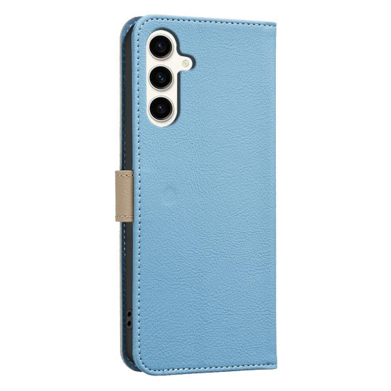 For Samsung Galaxy S23+ 5G Splicing Color Hollow Flower Pattern RFID Leather Phone Case(Baby Blue)
