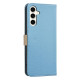 For Samsung Galaxy S23+ 5G Splicing Color Hollow Flower Pattern RFID Leather Phone Case(Baby Blue)