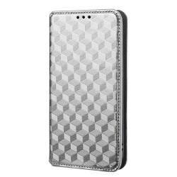 For Samsung Galaxy S23 5G Cubic Grid Texture Flip Leather Phone Case(Silver)