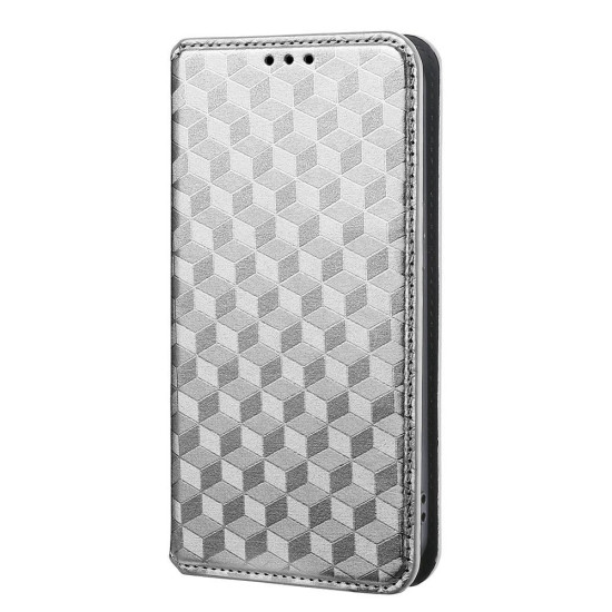 For Samsung Galaxy S23 5G Cubic Grid Texture Flip Leather Phone Case(Silver)