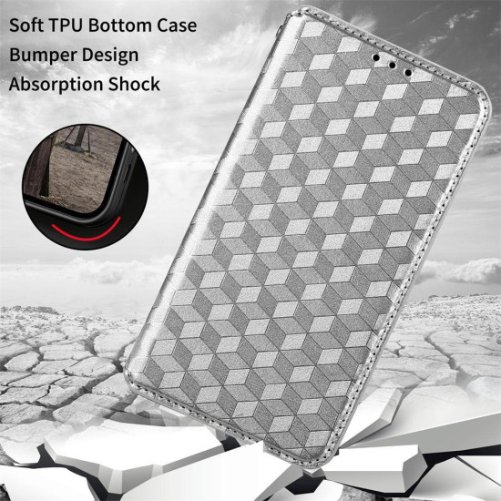 For Samsung Galaxy S23 5G Cubic Grid Texture Flip Leather Phone Case(Silver)