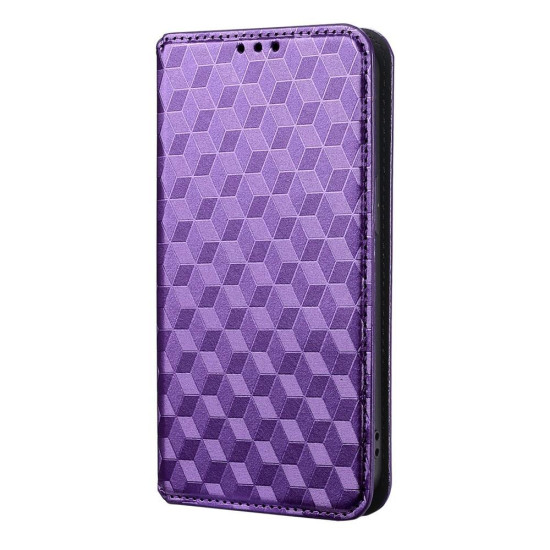 For Samsung Galaxy S23 5G Cubic Grid Texture Flip Leather Phone Case(Purple)