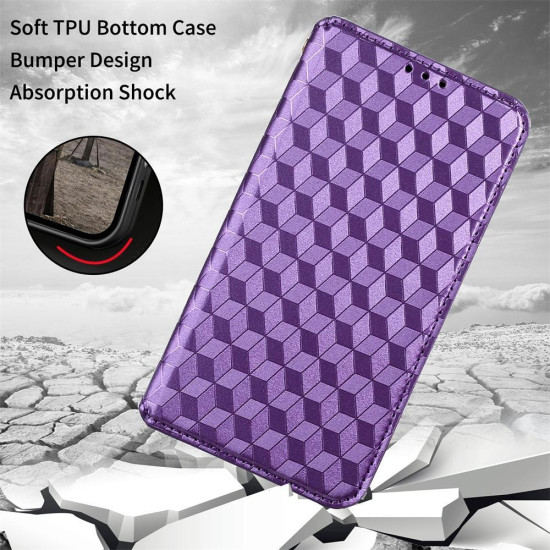 For Samsung Galaxy S23 5G Cubic Grid Texture Flip Leather Phone Case(Purple)