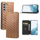 For Samsung Galaxy S23 5G Cubic Grid Texture Flip Leather Phone Case(Brown)