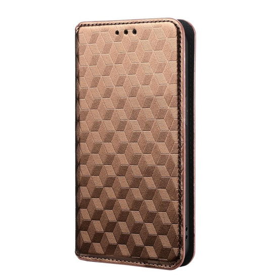 For Samsung Galaxy S23 5G Cubic Grid Texture Flip Leather Phone Case(Brown)