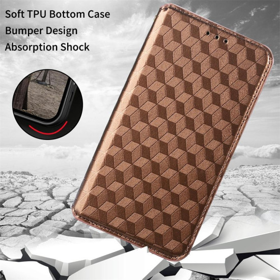 For Samsung Galaxy S23 5G Cubic Grid Texture Flip Leather Phone Case(Brown)