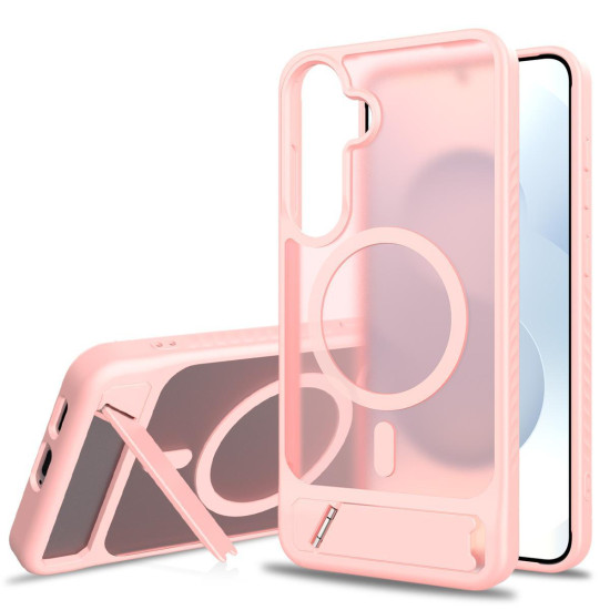For Samsung Galaxy S24+ 5G Frosted Holder PC Hybrid TPU MagSafe Phone Case(Pink)