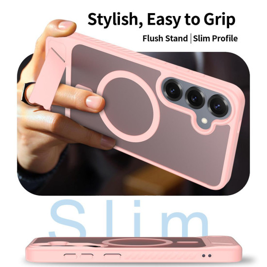 For Samsung Galaxy S24+ 5G Frosted Holder PC Hybrid TPU MagSafe Phone Case(Pink)