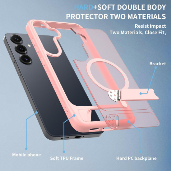 For Samsung Galaxy S24+ 5G Frosted Holder PC Hybrid TPU MagSafe Phone Case(Pink)