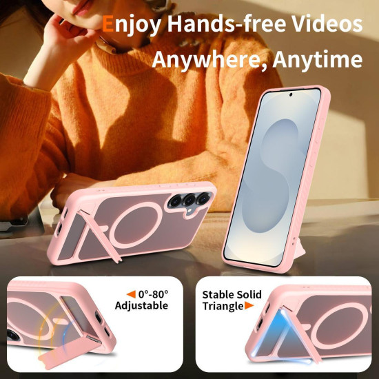 For Samsung Galaxy S24+ 5G Frosted Holder PC Hybrid TPU MagSafe Phone Case(Pink)