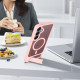 For Samsung Galaxy S24+ 5G Frosted Holder PC Hybrid TPU MagSafe Phone Case(Pink)