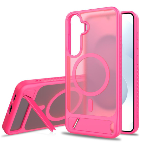 For Samsung Galaxy S24+ 5G Frosted Holder PC Hybrid TPU MagSafe Phone Case(Rose Red)