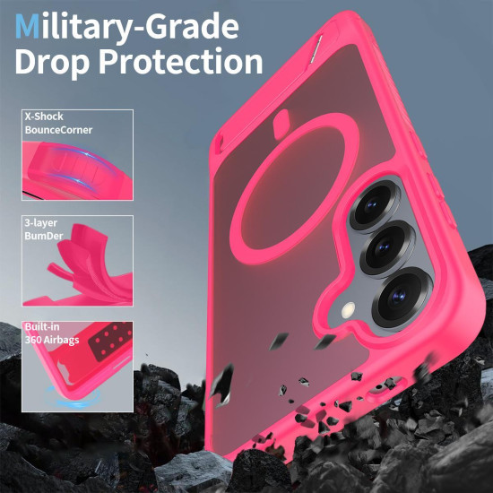 For Samsung Galaxy S24+ 5G Frosted Holder PC Hybrid TPU MagSafe Phone Case(Rose Red)