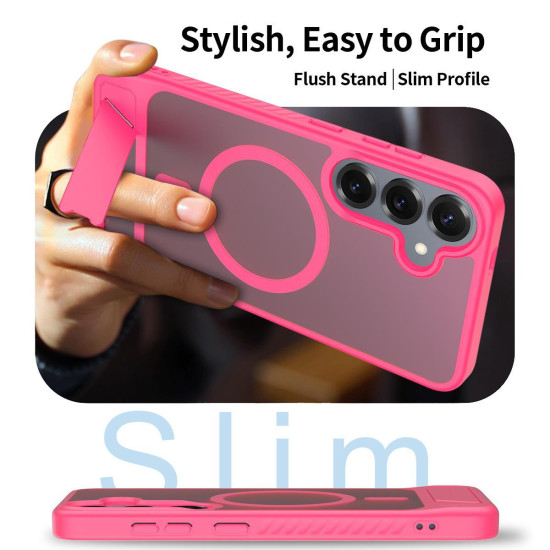 For Samsung Galaxy S24+ 5G Frosted Holder PC Hybrid TPU MagSafe Phone Case(Rose Red)