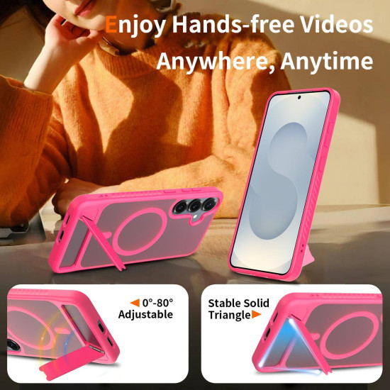 For Samsung Galaxy S24+ 5G Frosted Holder PC Hybrid TPU MagSafe Phone Case(Rose Red)