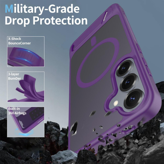 For Samsung Galaxy S24+ 5G Frosted Holder PC Hybrid TPU MagSafe Phone Case(Purple)