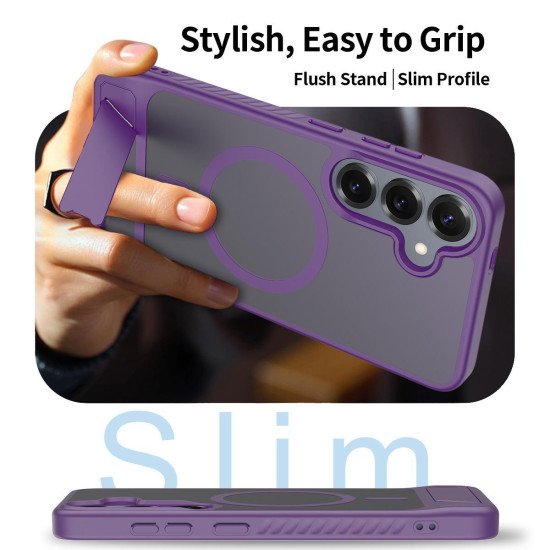 For Samsung Galaxy S24+ 5G Frosted Holder PC Hybrid TPU MagSafe Phone Case(Purple)