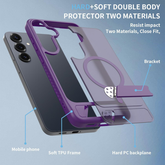 For Samsung Galaxy S24+ 5G Frosted Holder PC Hybrid TPU MagSafe Phone Case(Purple)