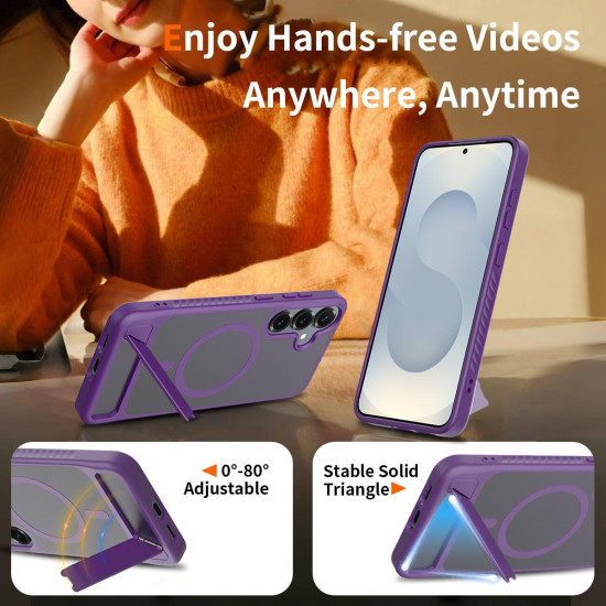 For Samsung Galaxy S24+ 5G Frosted Holder PC Hybrid TPU MagSafe Phone Case(Purple)