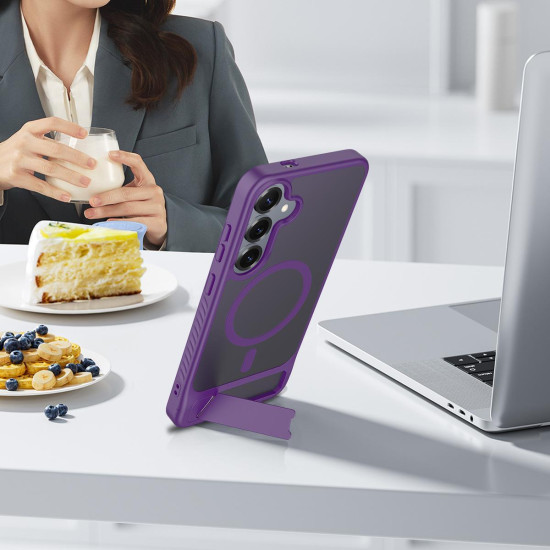 For Samsung Galaxy S24+ 5G Frosted Holder PC Hybrid TPU MagSafe Phone Case(Purple)