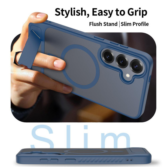 For Samsung Galaxy S24+ 5G Frosted Holder PC Hybrid TPU MagSafe Phone Case(Royal Blue)