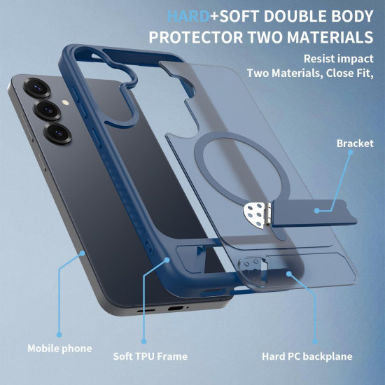For Samsung Galaxy S24+ 5G Frosted Holder PC Hybrid TPU MagSafe Phone Case(Royal Blue)