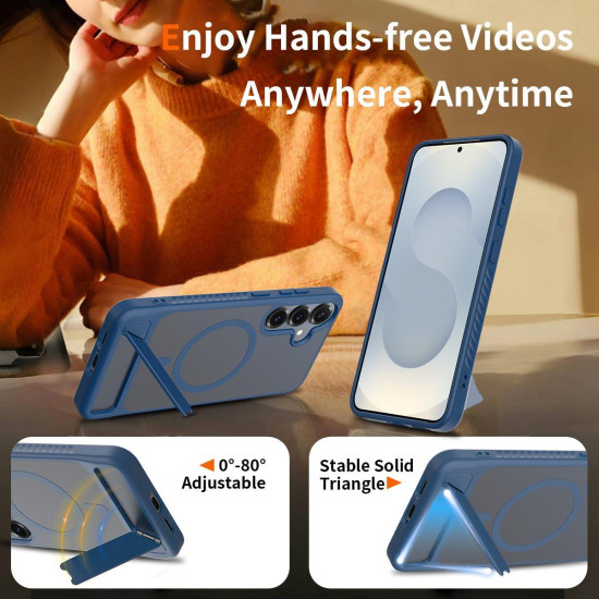For Samsung Galaxy S24+ 5G Frosted Holder PC Hybrid TPU MagSafe Phone Case(Royal Blue)