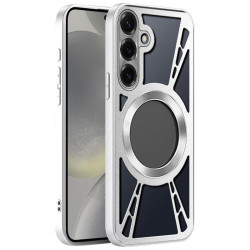 For Samsung Galaxy S24+ 5G Silicone Cooling Hollow Metal MagSafe Phone Case(Silver)