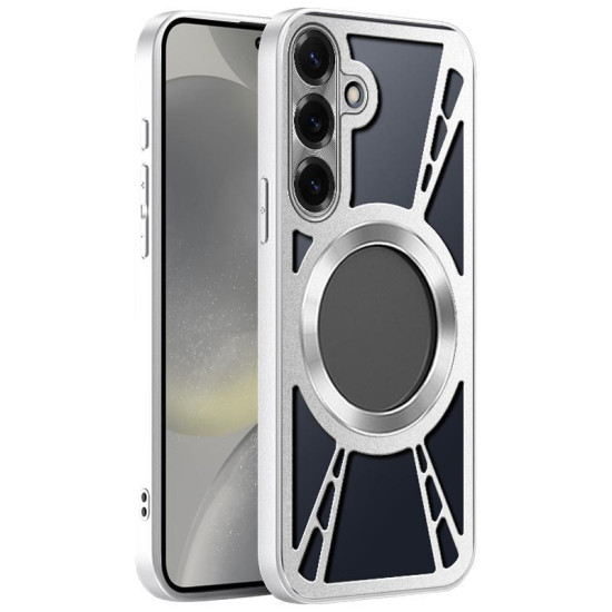 For Samsung Galaxy S24+ 5G Silicone Cooling Hollow Metal MagSafe Phone Case(Silver)