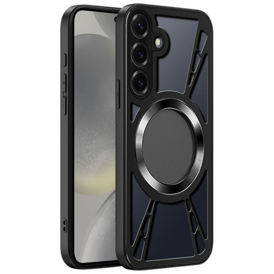 For Samsung Galaxy S24+ 5G Silicone Cooling Hollow Metal MagSafe Phone Case(Black)