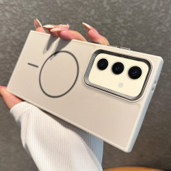 For Samsung Galaxy S24+ 5G Metal Diamond Texture Lens Frame MagSafe Phone Case(White)
