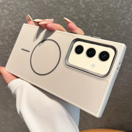 For Samsung Galaxy S24+ 5G Metal Diamond Texture Lens Frame MagSafe Phone Case(White)