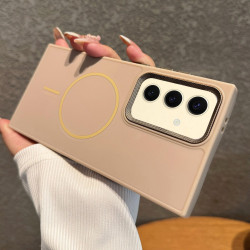 For Samsung Galaxy S24+ 5G Metal Diamond Texture Lens Frame MagSafe Phone Case(Khaki)